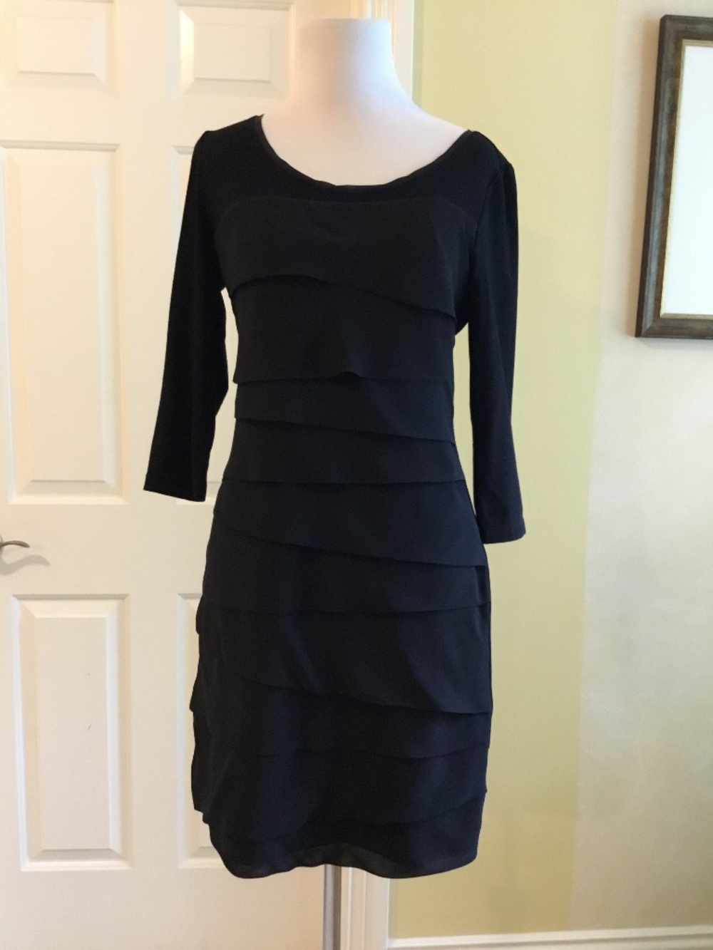 White House Black Market Black Tiered Ruffle Sheath Dress
